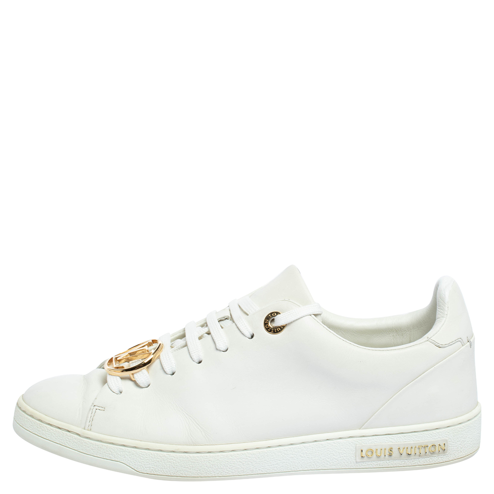 

Louis Vuitton White Leather Frontrow Logo Embellished Lace Up Sneakers Size