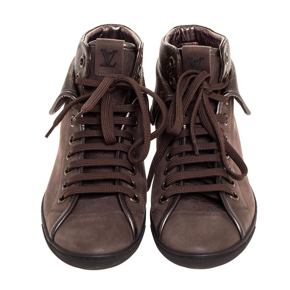 Louis Vuitton Brown Monogram Canvas & Leather Brea Sneaker Boots Size 39