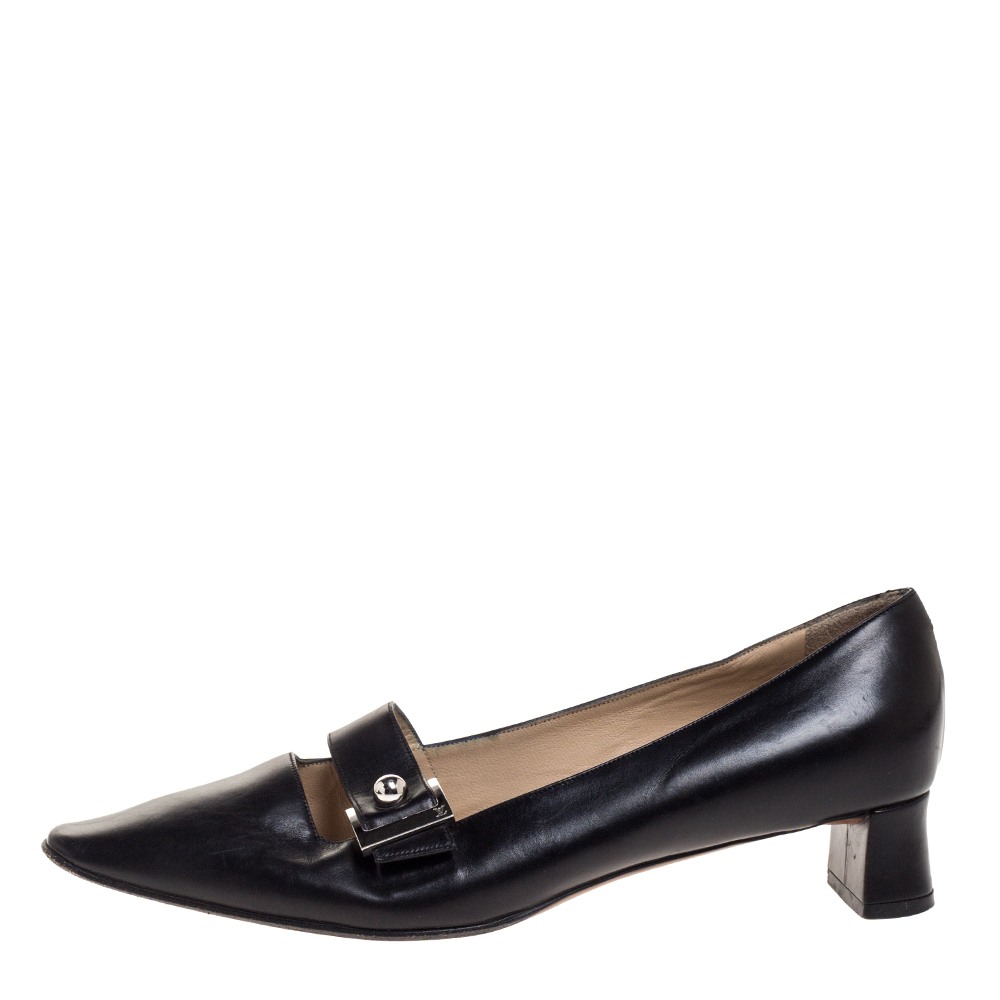 

Louis Vuitton Black Leather Buckle Embellished Square Toe Pumps Size