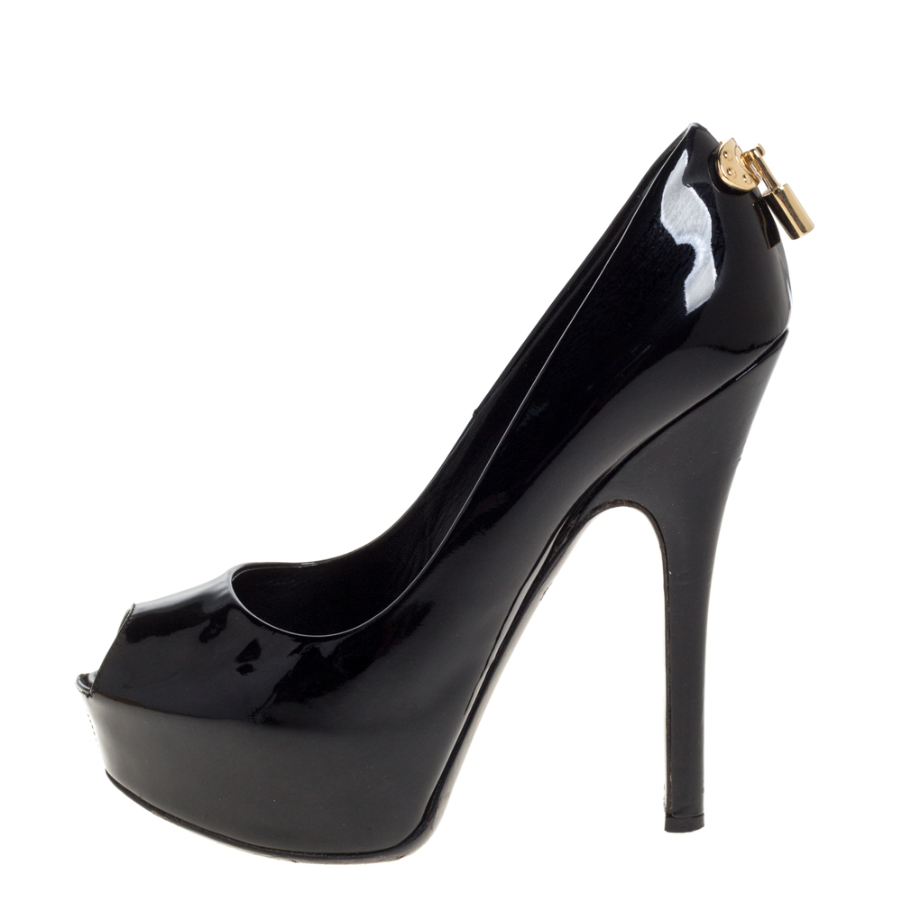 

Louis Vuitton Burgundy Patent Leather Lock It Peep Toe Platform Pumps Size