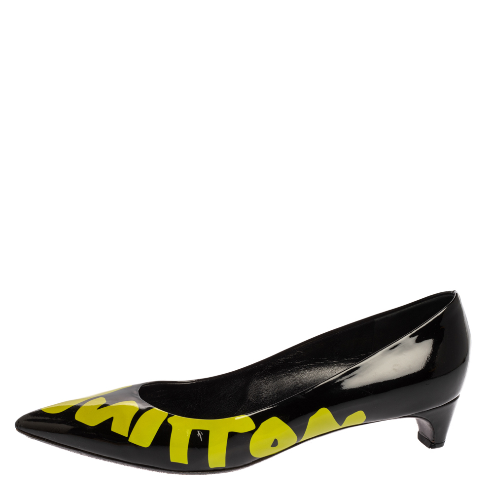 

Louis Vuitton Limited Edition Black Patent Leather Graffiti Logo Stephen Sprouse Pointed Toe Pumps Size