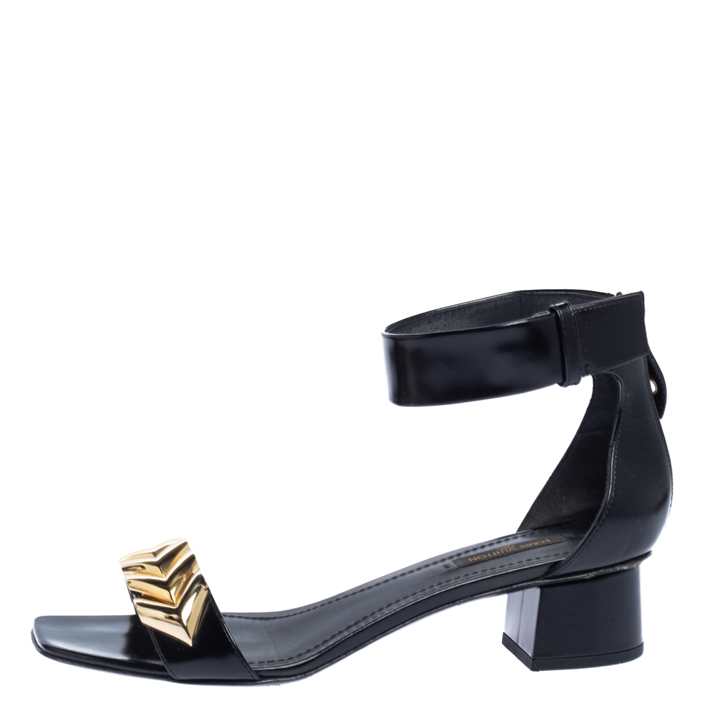 

Louis Vuitton Black Leather 'Westbound' Ankle Wrap Sandals Size