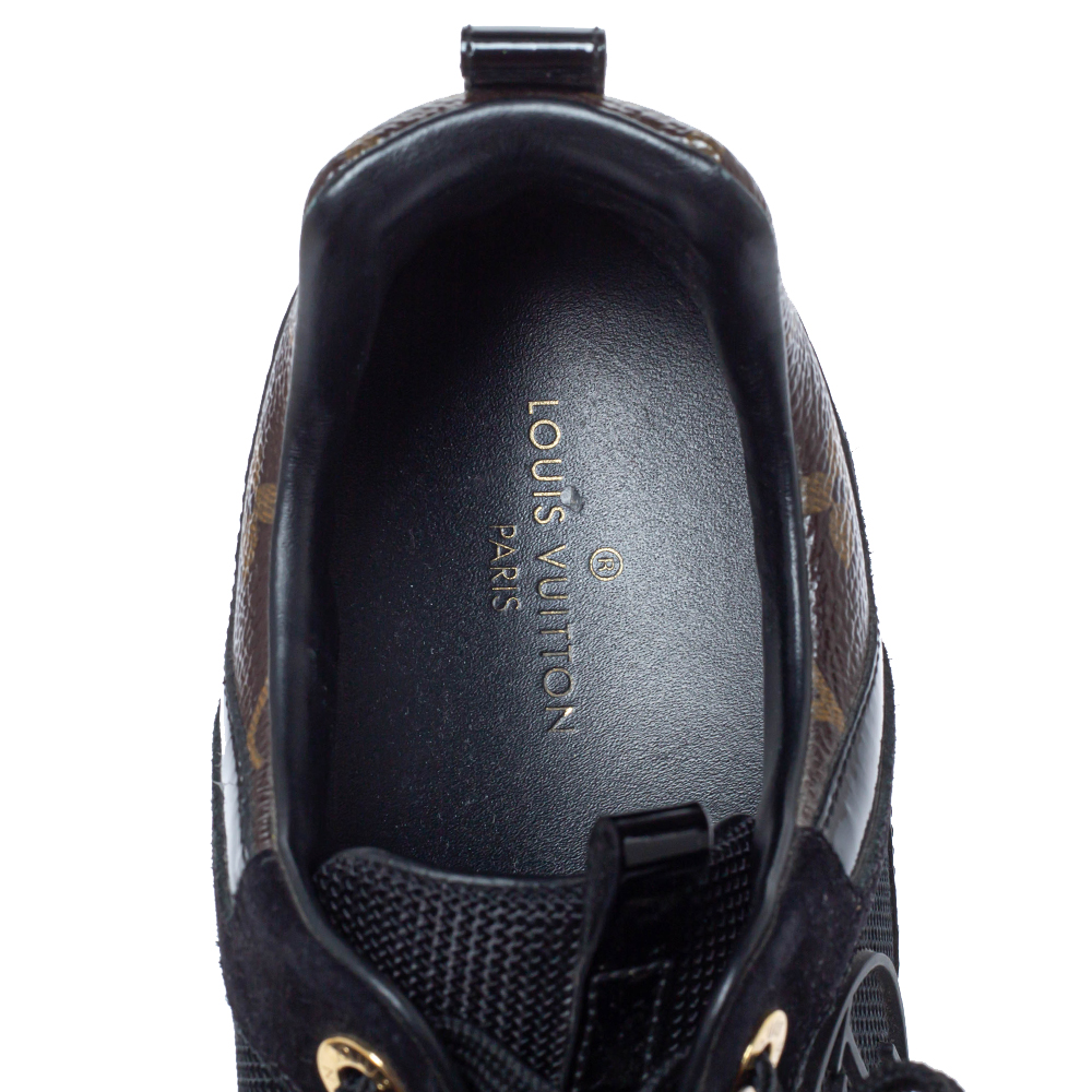 LOUIS VUITTON Suede Monogram Run Away Sneakers 36.5 Black 1288144