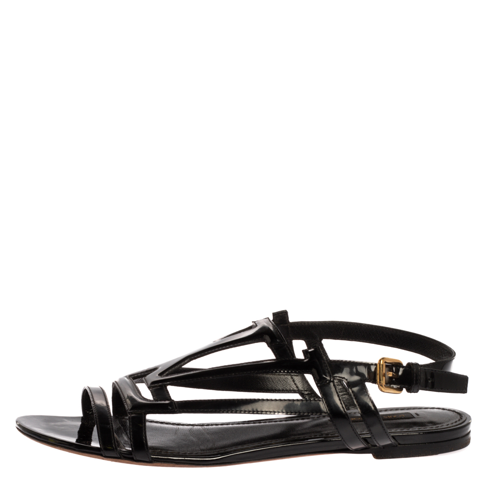 

Louis Vuitton Black Patent Leather Crossing Flat Sandals Size
