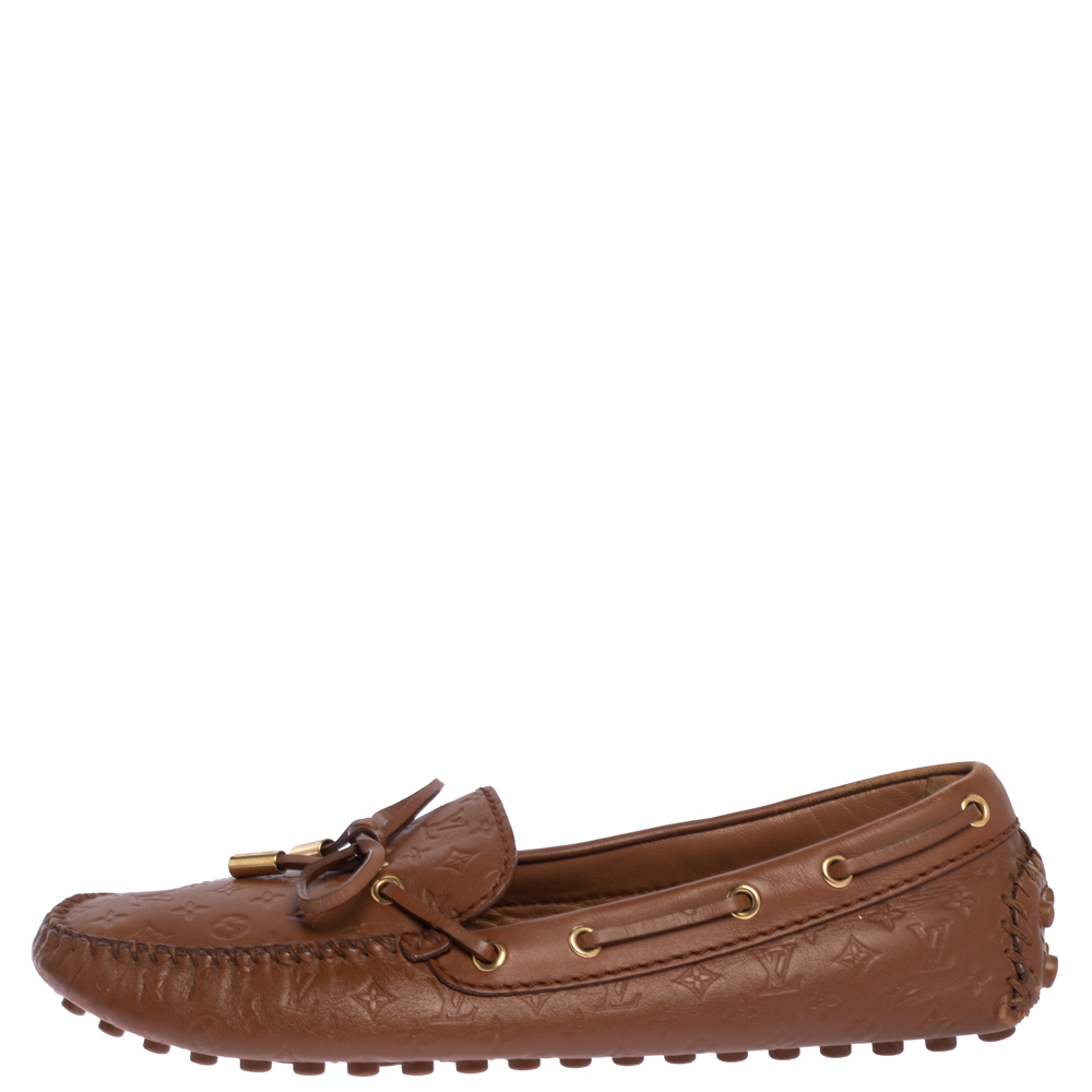 

Louis Vuitton Monogram Brown Leather Gloria Bow Slip On Loafers