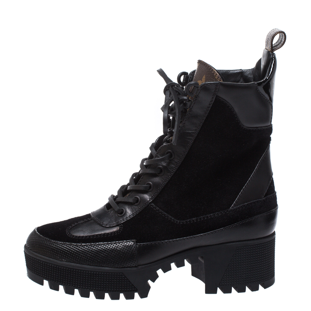 

Louis Vuitton Black Suede, Monogram Canvas And Leather Laureate Platform Desert Ankle Boots Size