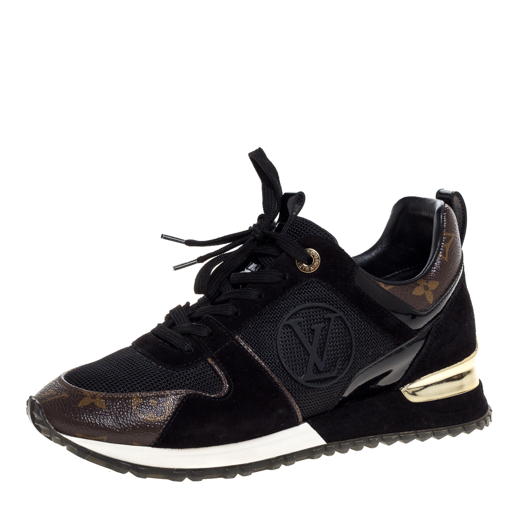 Pre Owned Louis Vuitton Two Tone Mesh And Monogram Canvas Run Away Lace Up Sneakers Size 36.5