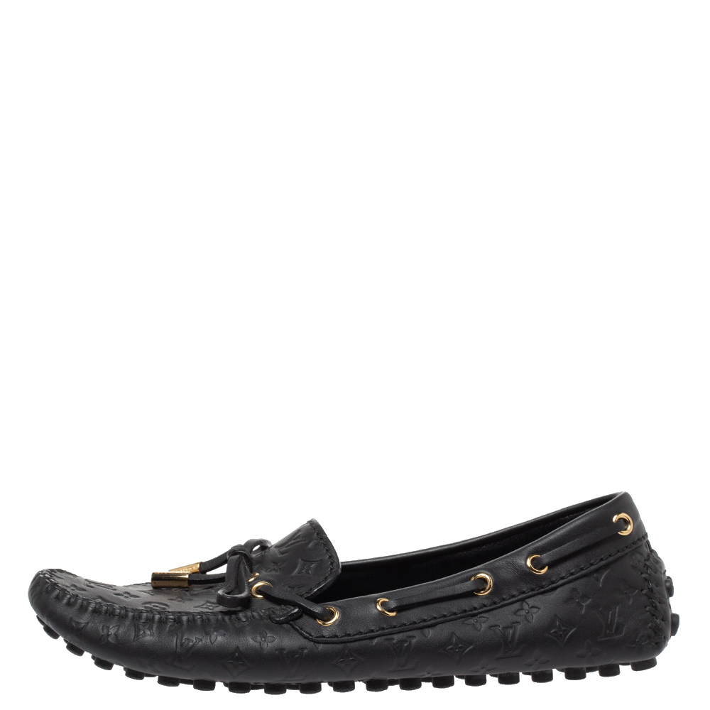 

Louis Vuitton Blackk Monogram Embossed Leather Gloria Loafers Size, Black