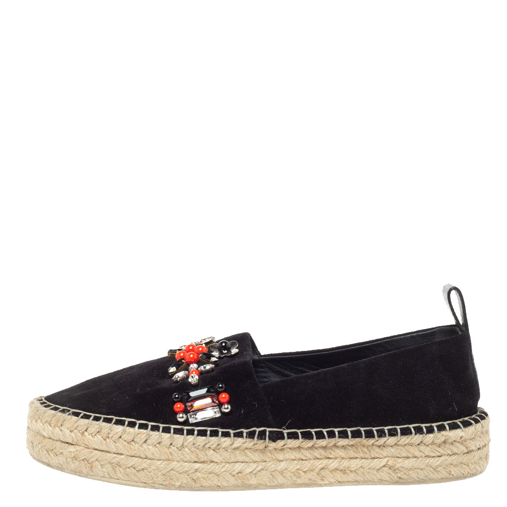 

Louis Vuitton Black Suede Leather Frontier Embellished Espadrille Flats Size