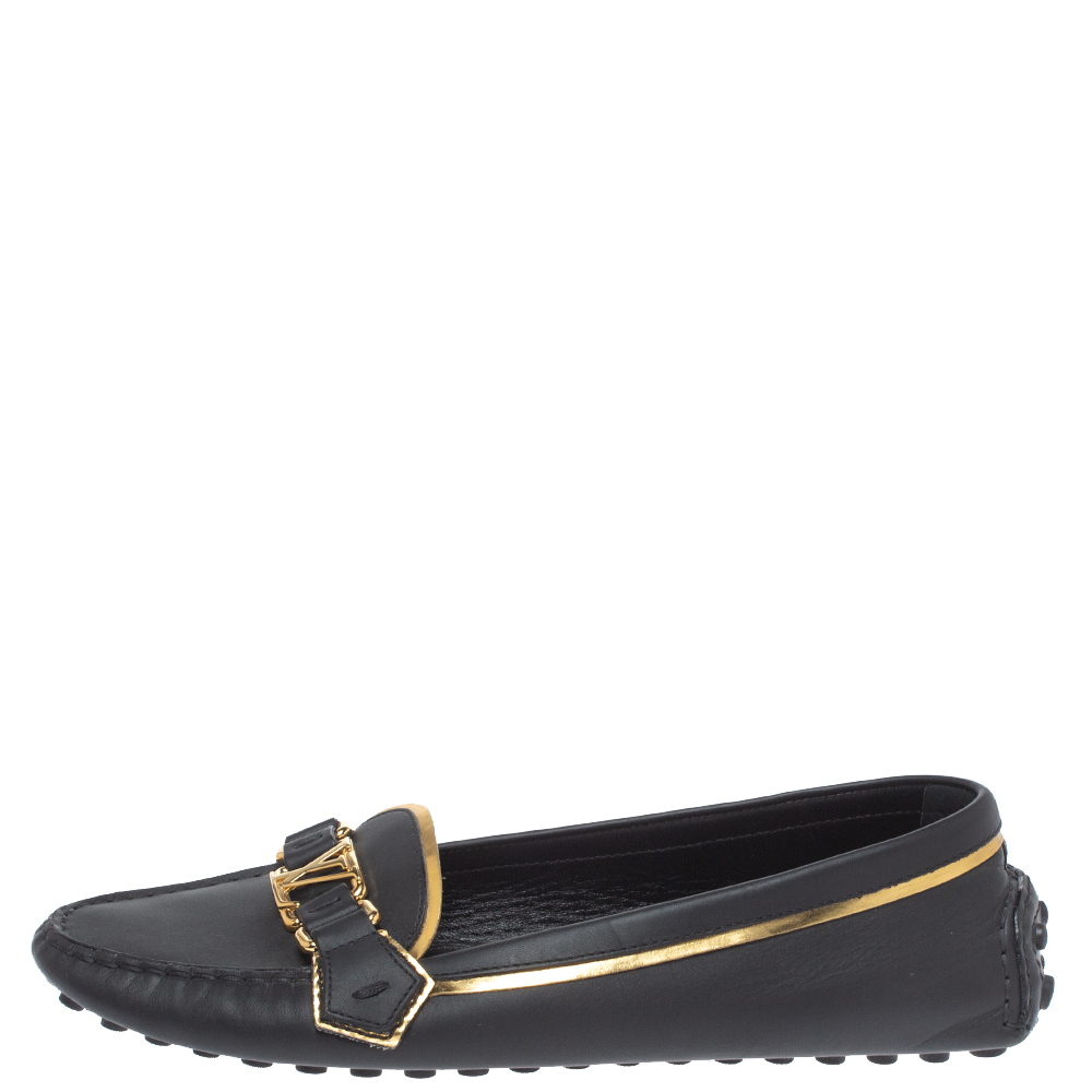 

Louis Vuitton Black Leather Oxford Loafers Size
