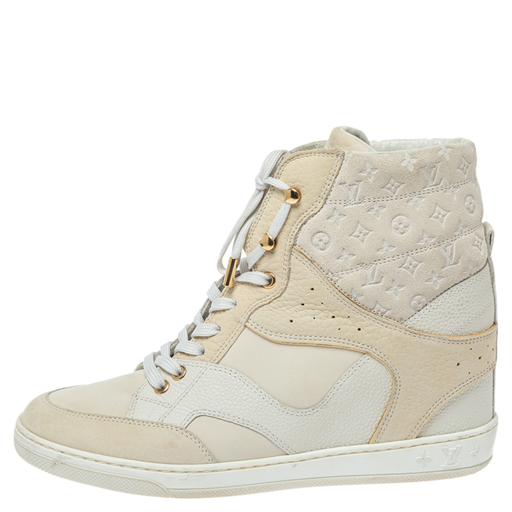 

Louis Vuitton Off White Monogram Suede and Leather Cliff Top Sneakers Size, Beige