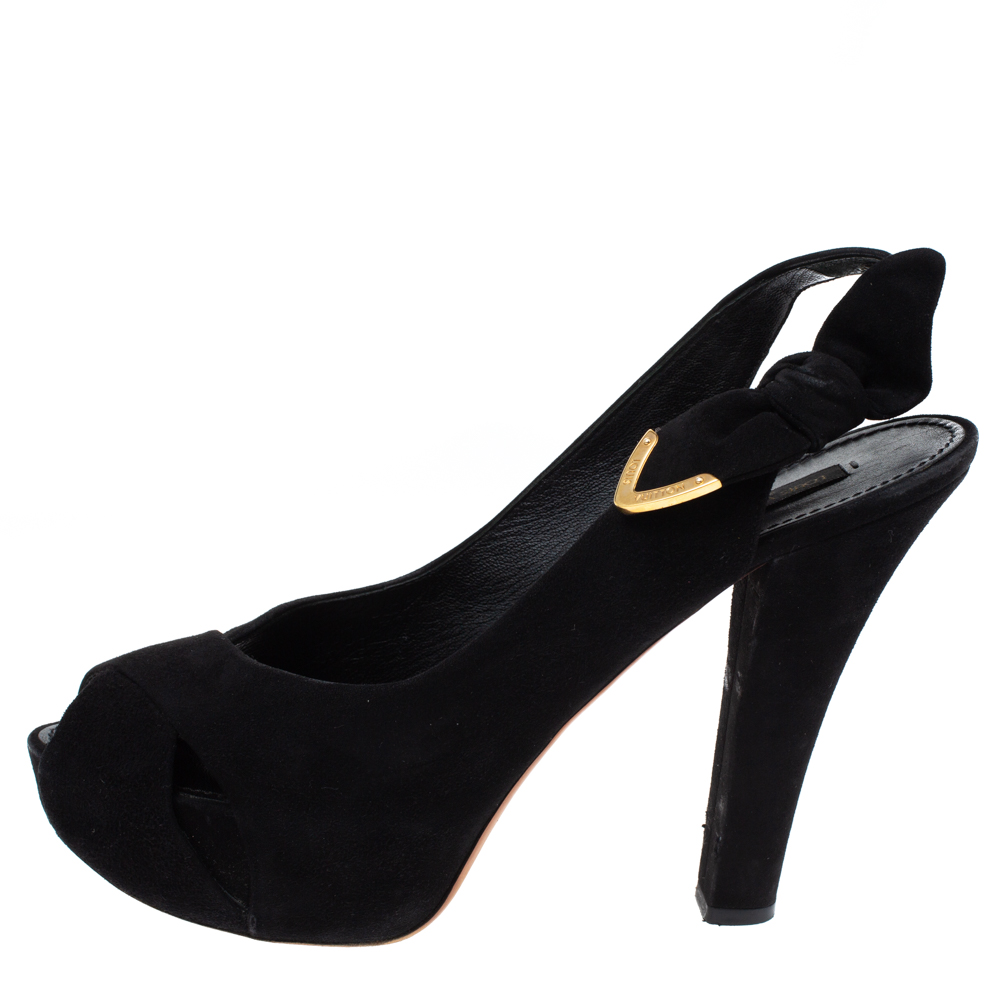 

Louis Vuitton Black Suede Catania Peep Toe Pumps Size