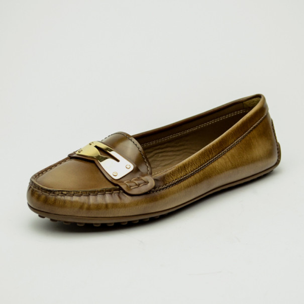Louis Vuitton Brown Glazed Leather Cluny Loafers Size 37.5