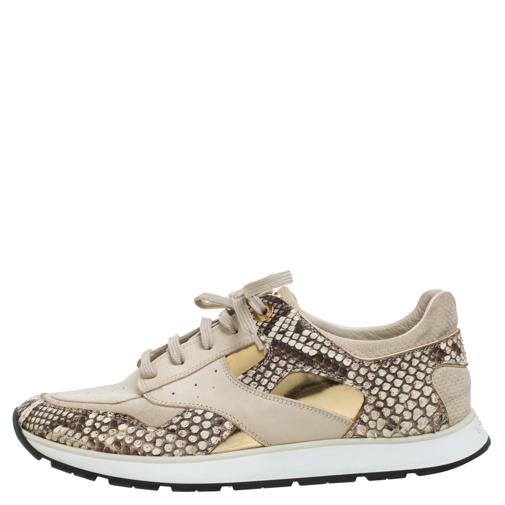 

Louis Vuitton Beige Suede Leather And Python Trim Run Away Low Top Sneakers Size