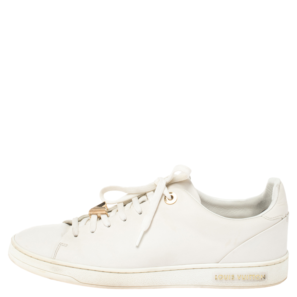 

Louis Vuitton White Leather Frontrow Logo Embellished Lace Up Sneakers Size