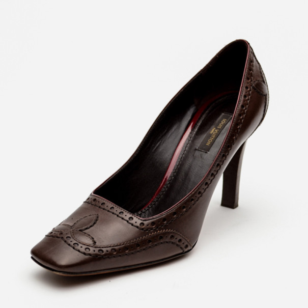 Pre Owned Louis Vuitton Brown Leather Brogue Pumps Size 38.5