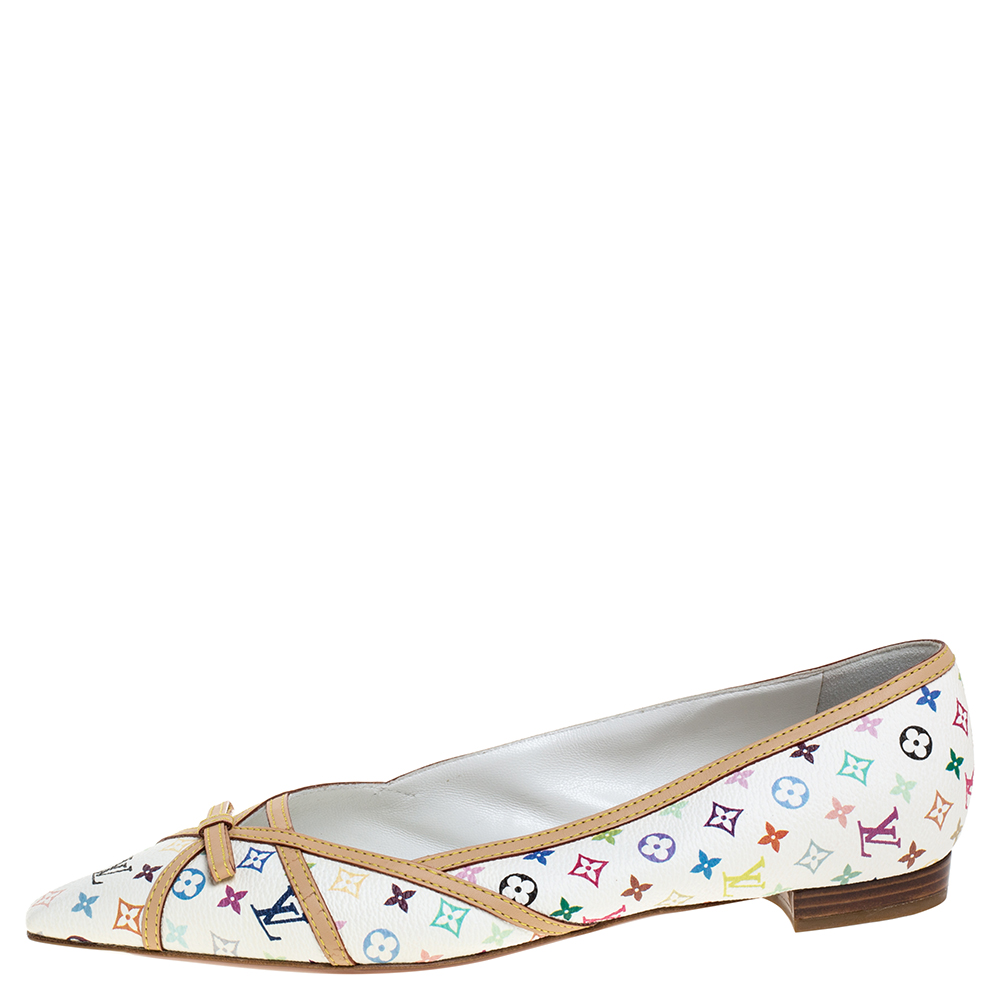 

Louis Vuitton White Multicolor Monogram Canvas Flats Size