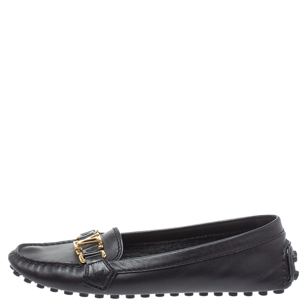 

Louis Vuitton Black Leather Monte Carlo Oxford Ballet Flats Size