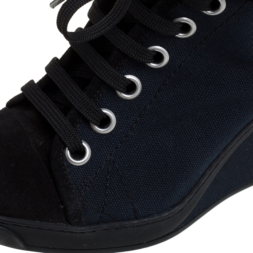 Louis Vuitton Blue/Black Monogram Suede And Canvas Batignolles Wedge Ankle  Booties Size 37 Louis Vuitton