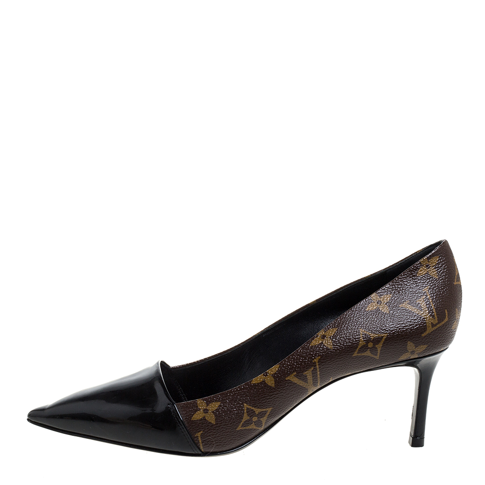 

Louis Vuitton Brown Monogram Canvas And Leather Cap Toe Fetish Pointed Toe Pumps Size