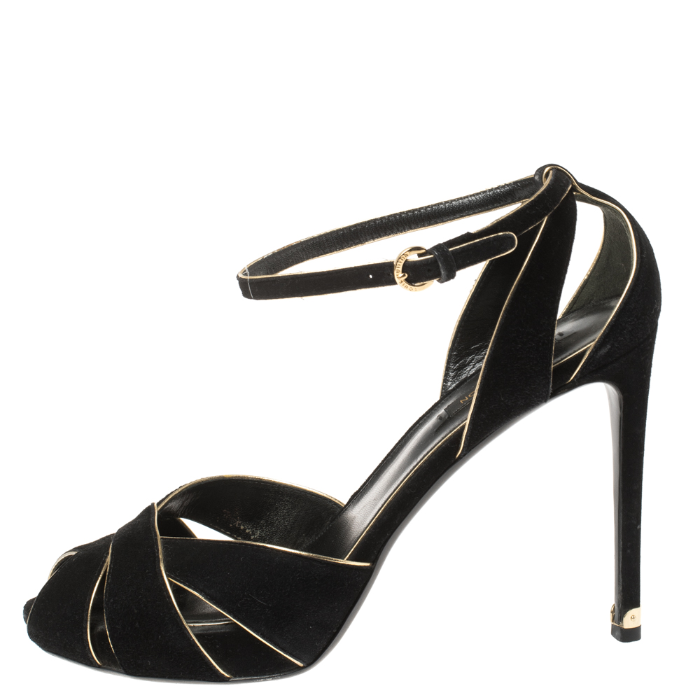

Louis Vuitton Black Suede and Leather Platform Ankle Strap Sandals Size