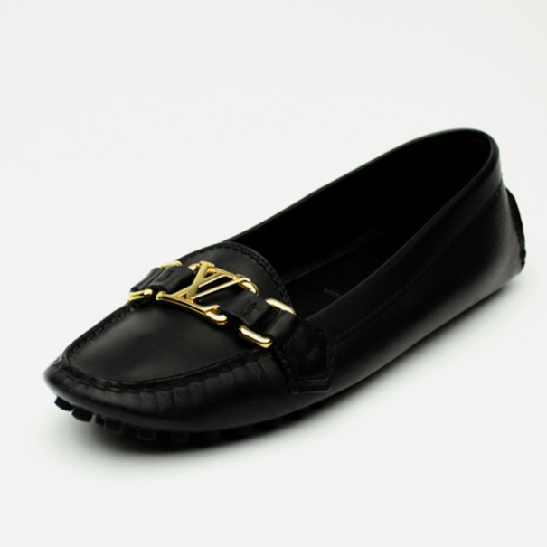 Pre Owned Louis Vuitton Black Leather Oxford Loafers Size 37