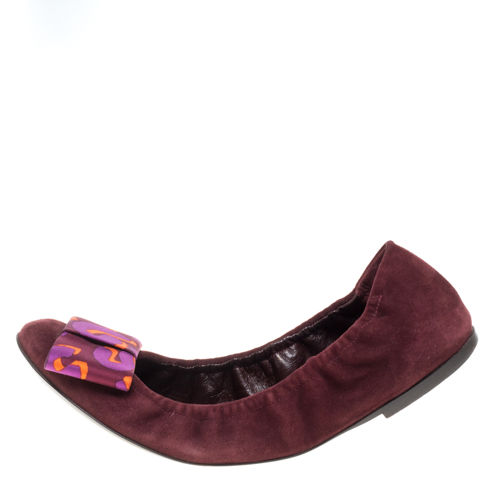 

Louis Vuitton Burgundy Suede Bow 'Mimi' Ballerina Flats Size