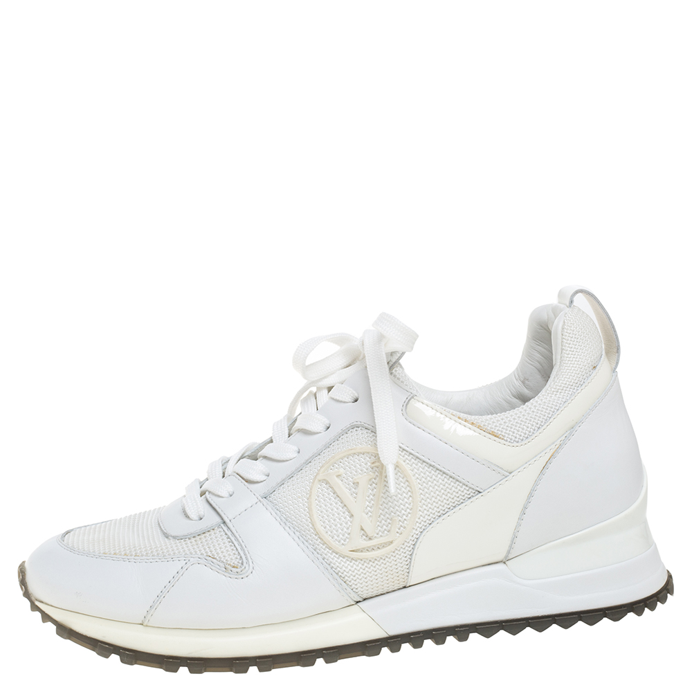 

Louis Vuitton White Mesh, Leather and Patent Leather Run Away Lace Up Sneakers Size