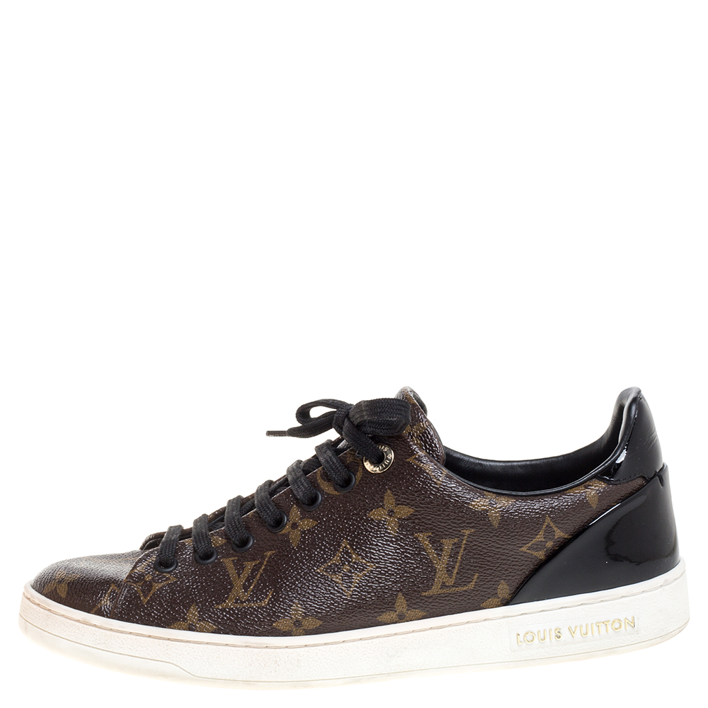 

Louis Vuitton Monogram Canvas and Black Patent Leather Frontrow Low Top Sneakers Size, Brown