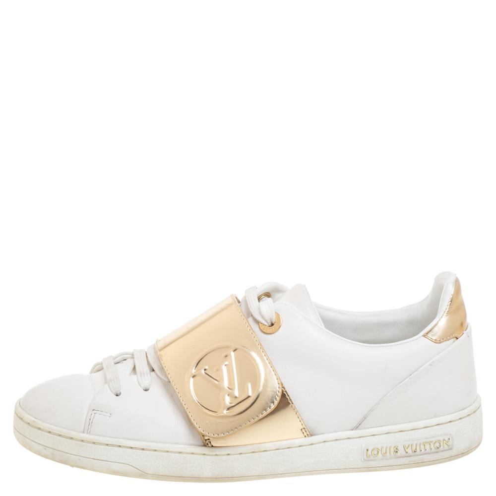 

Louis Vuitton White/Gold Leather Frontrow Sneakers Size