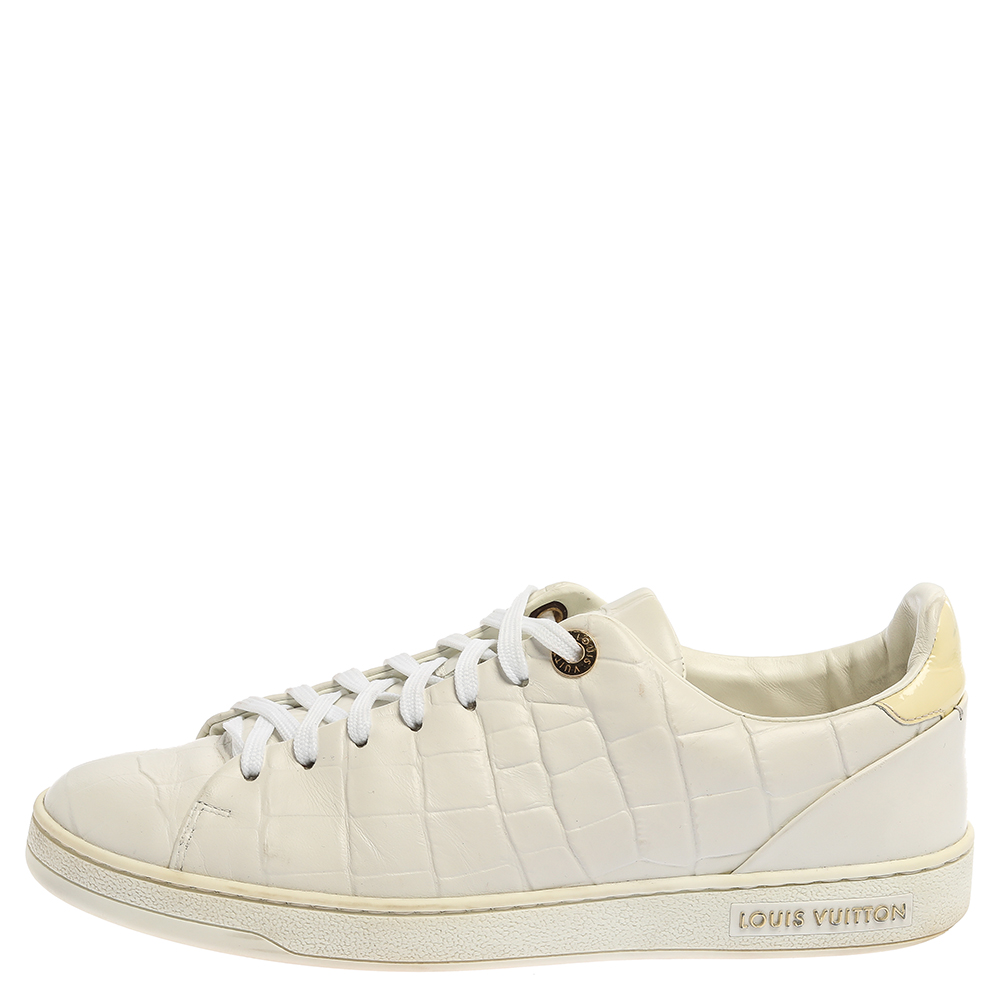 

Louis Vuitton White Croc Embossed Leather Low Top Sneakers Size