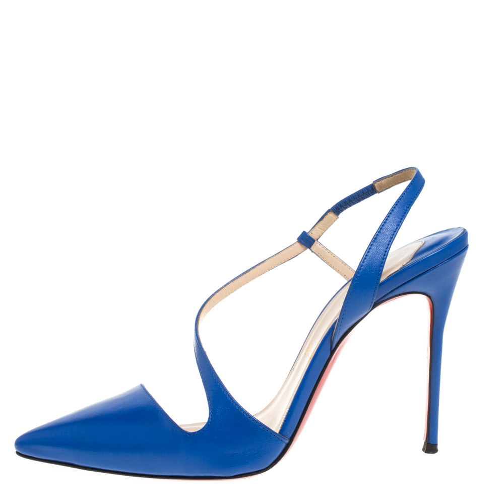 

Christian Louboutin Blue Leather June Slingback Sandals Size