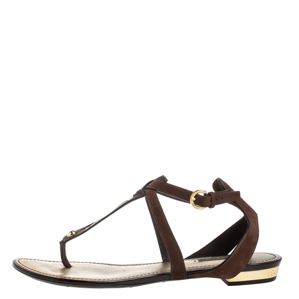 

Louis Vuitton Brown Leather Thong Flat Sandals Size