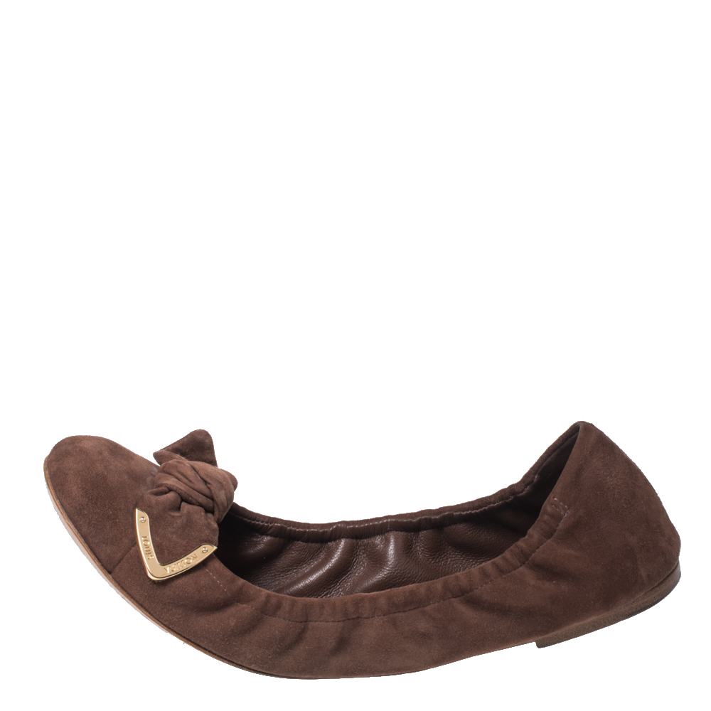 

Louis Vuitton Brown Suede Leather Bow Knot Scrunch Ballet Flats Size