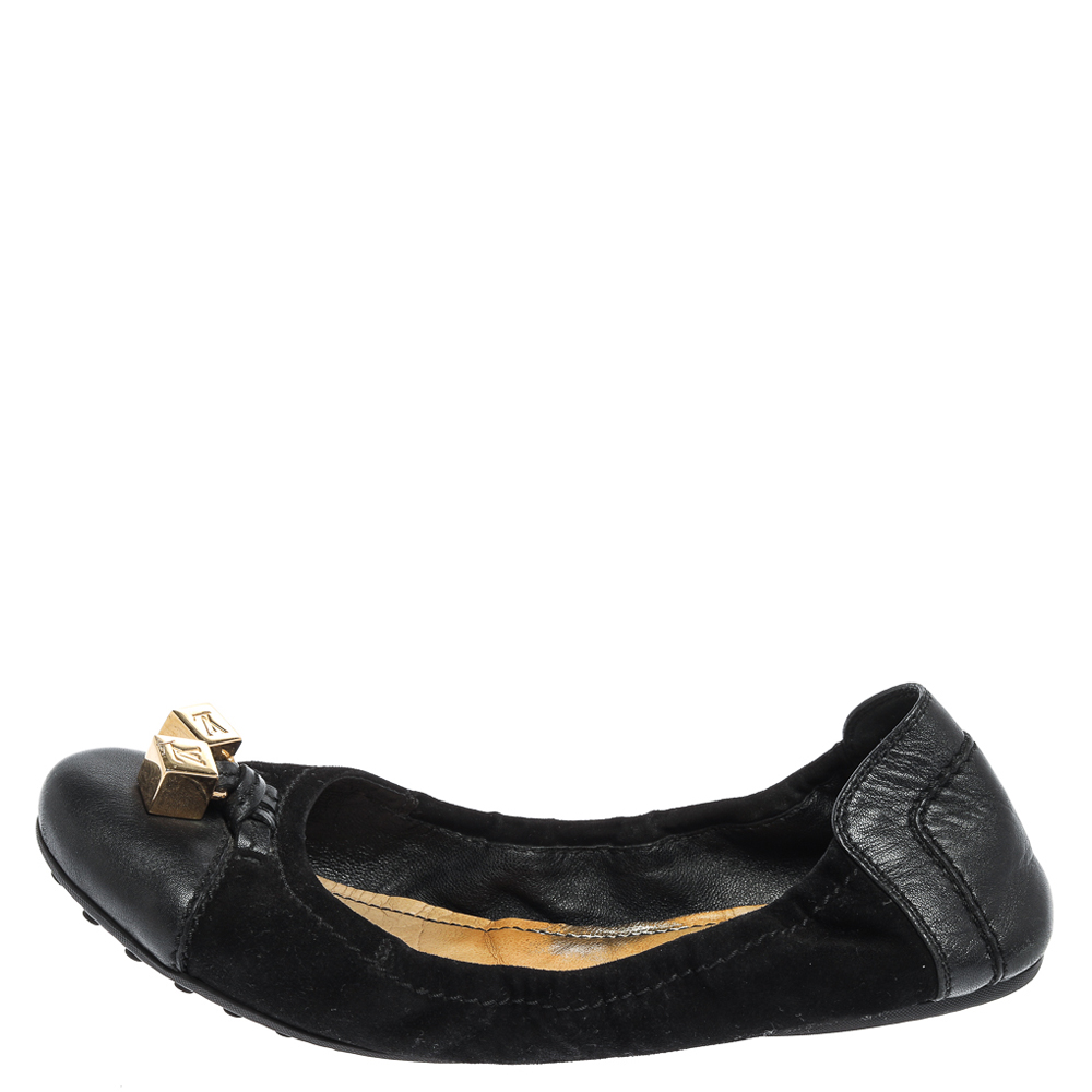 

Louis Vuitton Black Suede And Leather Dice Scrunch Ballet Flats Size