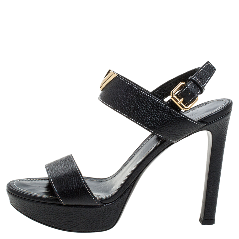 

Louis Vuitton Black Leather Platform Ankle Strap Sandals Size