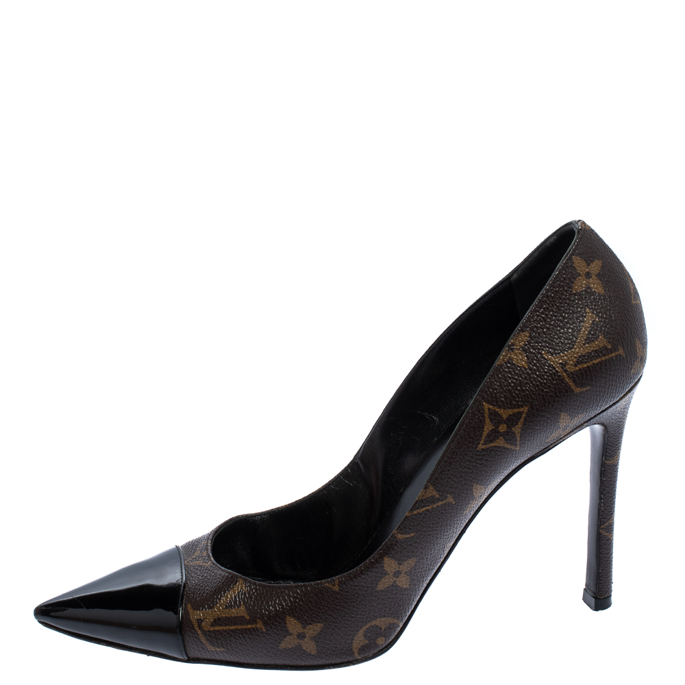 

Louis Vuitton Brown Monogram Canvas And Patent Leather Fetish Pointed Cap Toe Pumps Size