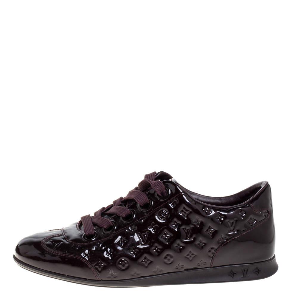 

Louis Vuitton Burgundy Monogram Patent Leather Low Top Sneakers Size