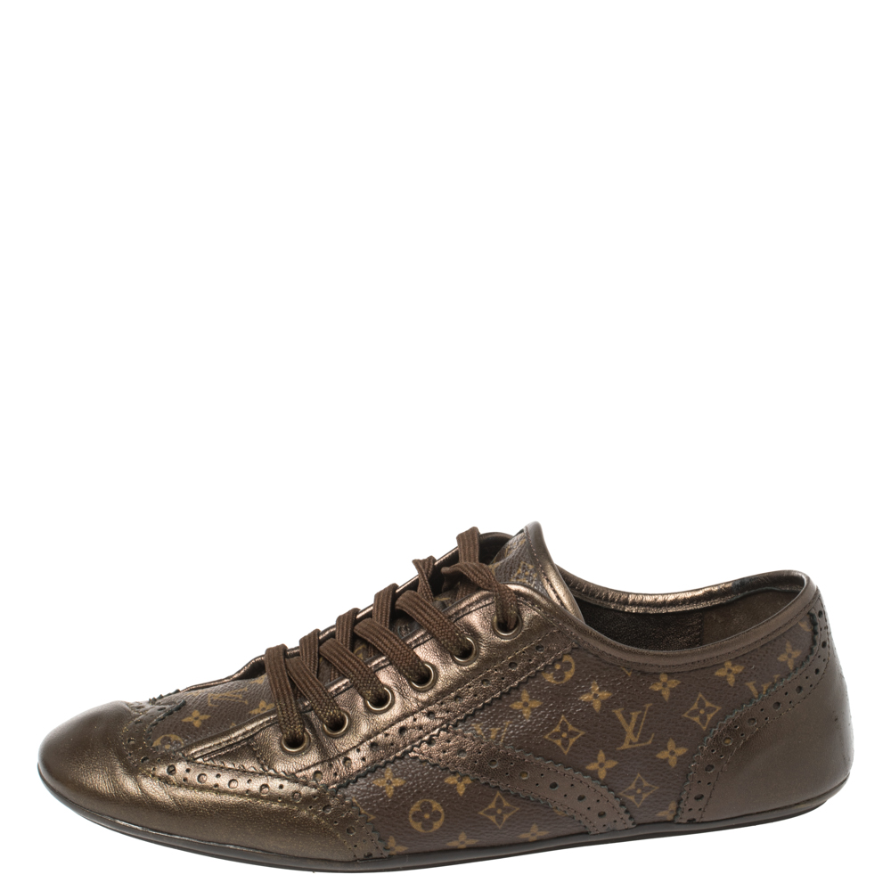 

Louis Vuitton Monogram Canvas and Brogue Leather Lyrics Low Top Sneakers Size, Brown