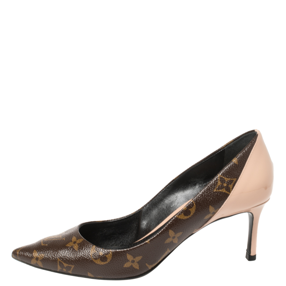 

Louis Vuitton Monogram Canvas and Vernis Leather Cherie Pumps Size, Brown