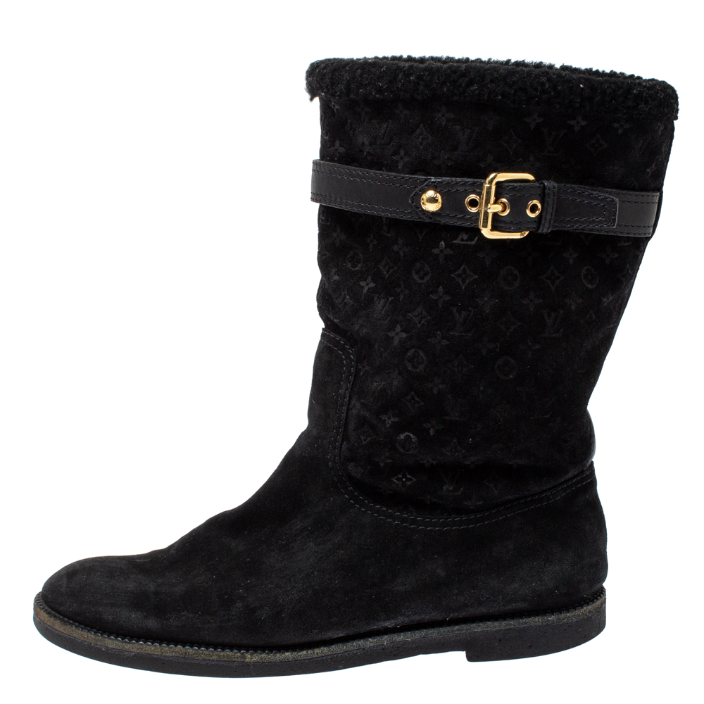 

Louis Vuitton Black Monogram Suede Mid Length Boots Size