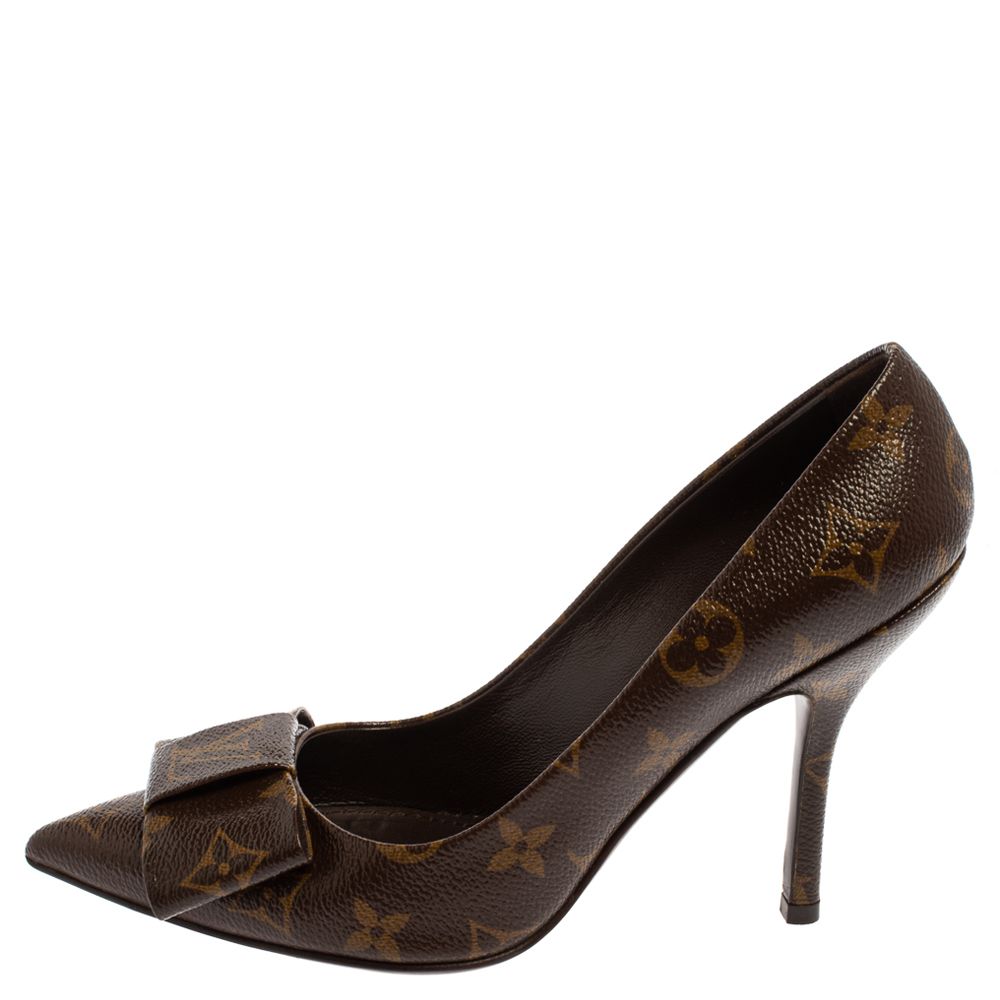 

Louis Vuitton Brown Monogram Canvas Louise Bow Pointed Toe Pumps Size