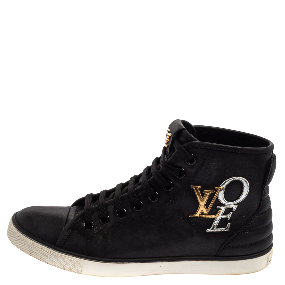 

Louis Vuitton Black Leather Punchy Love Patch High Top Sneakers Size