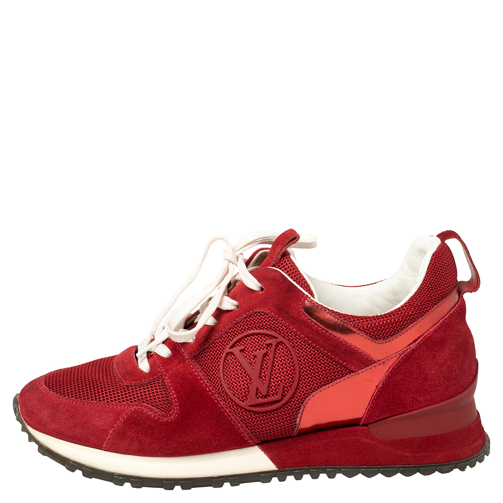 

Louis Vuitton Red Suede Leather And Fabric Run Away Sneakers Size