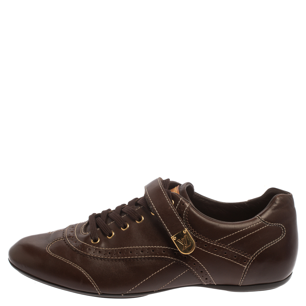 

Louis Vuitton Brown Brogue Leather Strap Low Top Sneakers Size