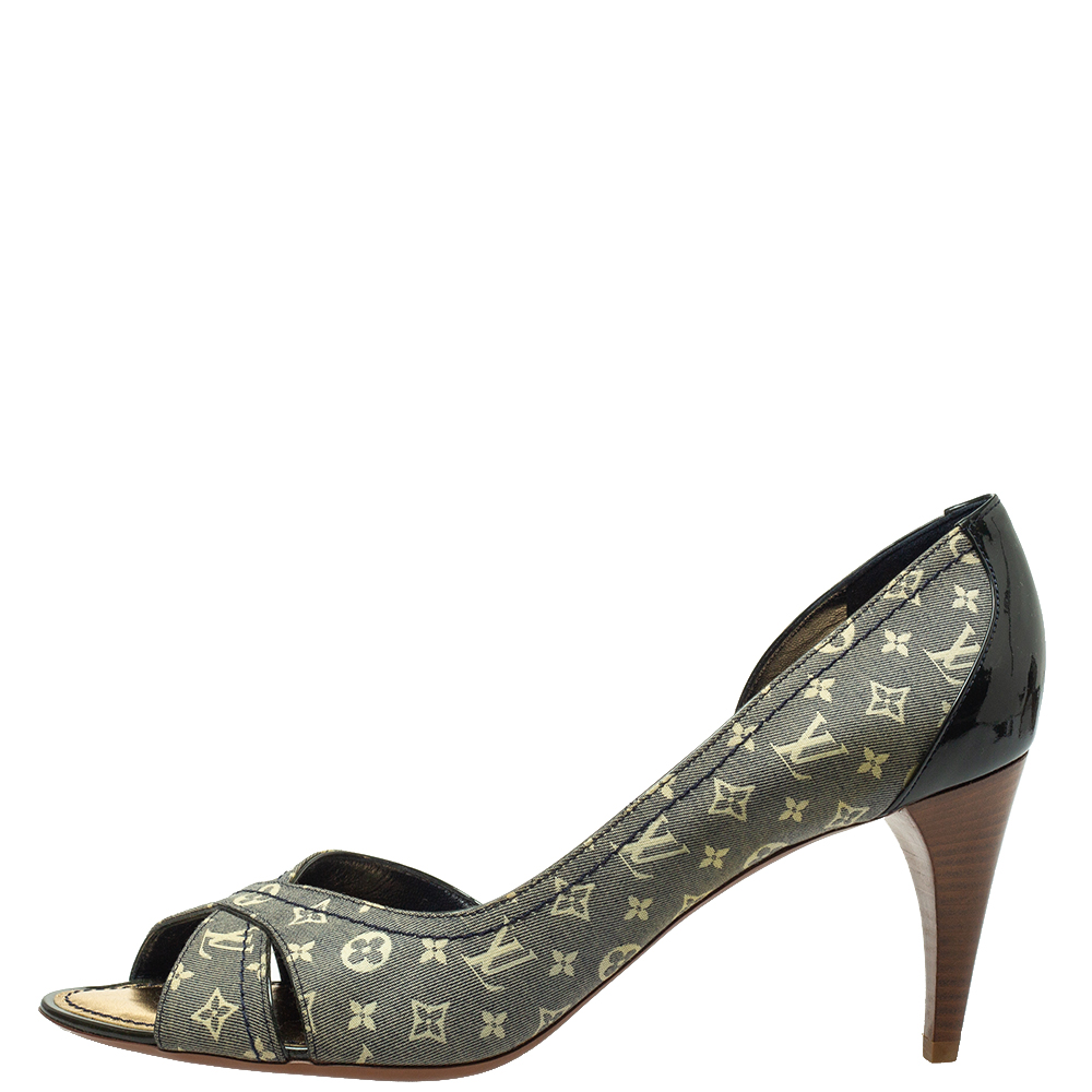 

Louis Vuitton Blue/Green Mini Lin Canvas And Patent Leather D'orsay Open Toe Pumps Size