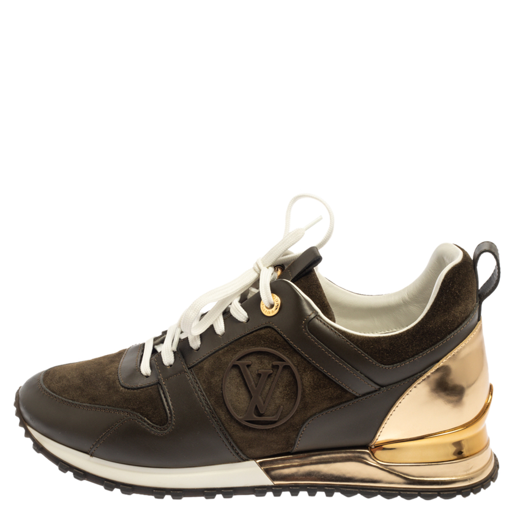 

Louis Vuitton Military Green Leather And Suede Run Away Sneakers Size