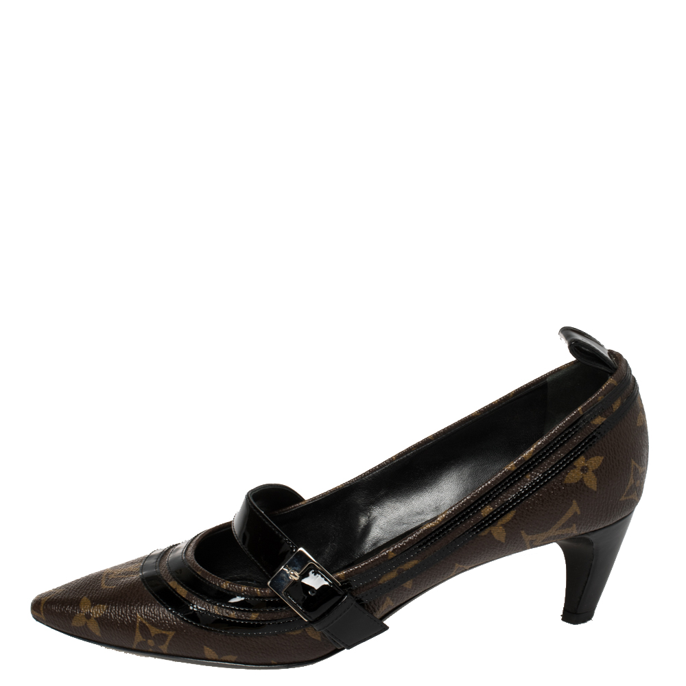 

Louis Vuitton Brown Monogram Canvas And Black Patent Leather Trims Star Power Pumps Size