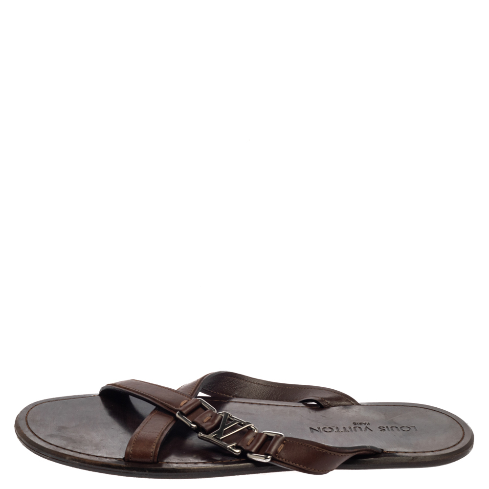 

Louis Vuitton Brown Leather Slide Sandals Size