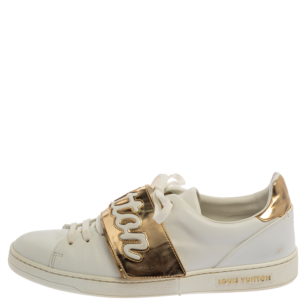 

Louis Vuitton White/Gold Leather Frontrow Low Top Sneakers Size
